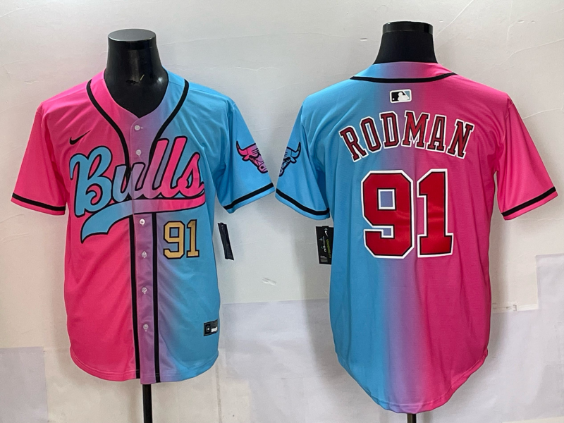 Men Chicago Bulls Nike 91 Rodman Blue pink NBA 2025 Jersey style 005